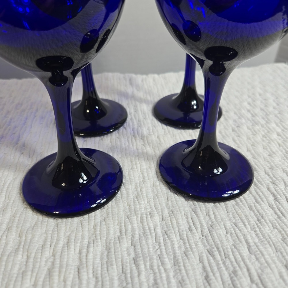 Vtg Libbey Premiere Cobalt Blue Water/Wine Glass Goblets 7.25" 12 oz Set Of 4 - Picture 8 of 10